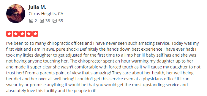 Chiropractic Rocklin CA Julia M Pediatric Testimonial